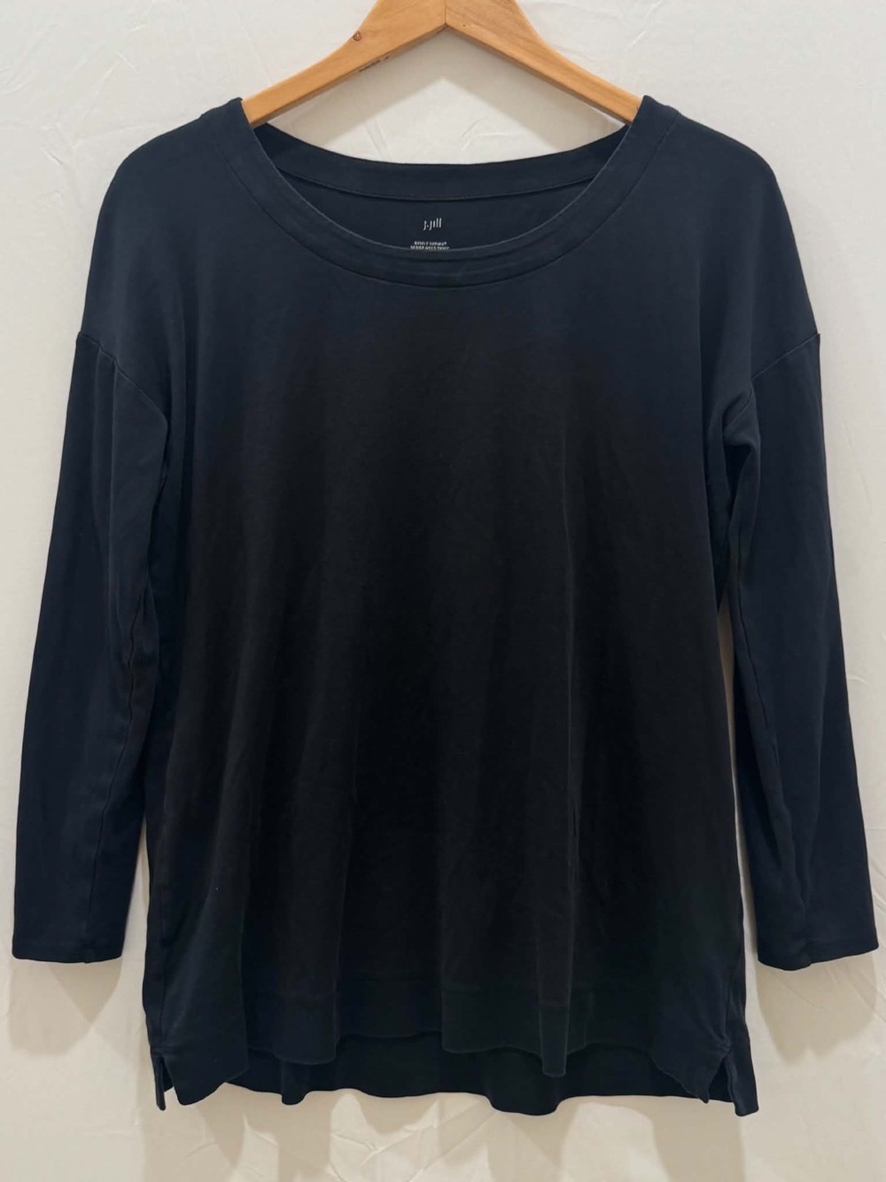 J. Jill Black Long-Sleeve 100% supima Cotton Crewneck Top Women M